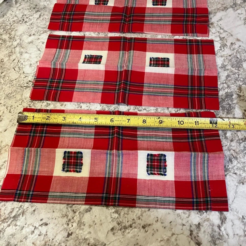 SCOTTISH TARTAN PLAID NAPKINS SET OF 3  RED WHITE GREEN BLUE SQUARE PATCH 12x12